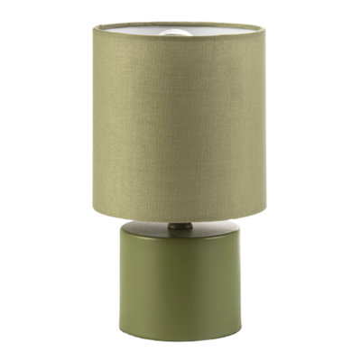 Happy Homewares Green Modern Dusty Olive Table Lamp With Cotton Fabric Drum Shade 23Cm B&Q