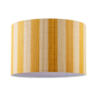 Happy Homewares Shabby Chic Natural Brown Bamboo Lamp Shade With Mustard Ochre Stripes
