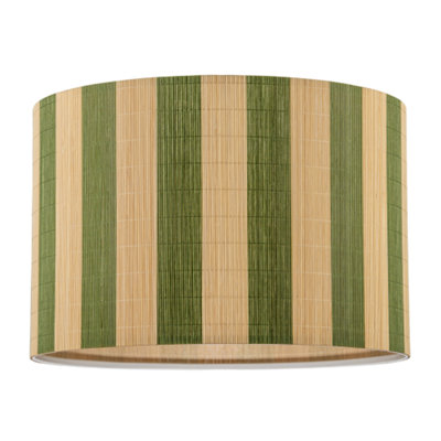 Happy Homewares Chic Natural Brown Bamboo Lamp Shade With Garden Olive Green Stripes