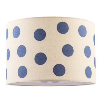 B&Q -  Modern Dusty Amparo Blue Linen Fabric Polka Dot Design Drum Lamp Shade