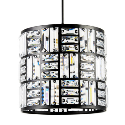 Happy Homewares Modern Circular Drum Matte Black Pendant Shade With Clear Acrylic Rods from B&Q