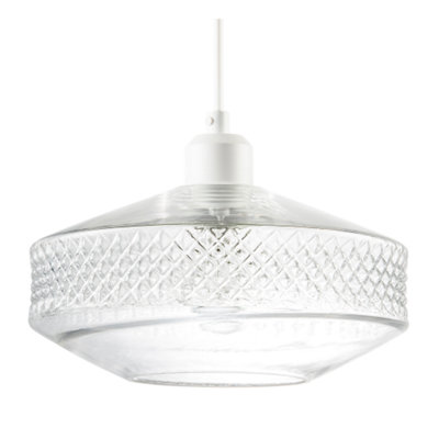 B&Q -  Clear Glass Pendant Lighting Shade With Strip Of 3D Shaped Diamonds