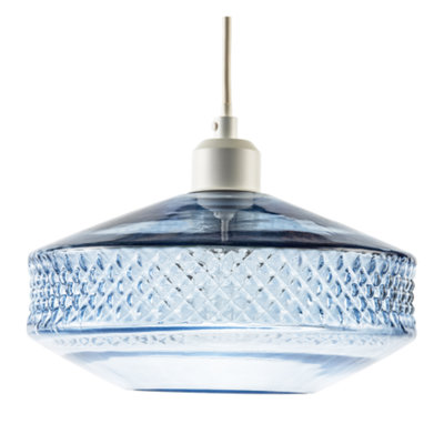 B&Q -  Blue Glass Pendant Lighting Shade With Strip Of 3D Shaped Diamonds