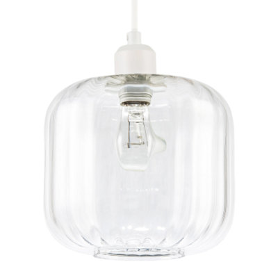 Happy Homewares Contemporary Transparent Glass Wide Ribbed Square Pendant Light Shade