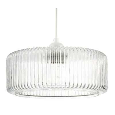 B&Q -  Modern Low Profile Drum Shaped Pendant Shade With Vertical Ribbing