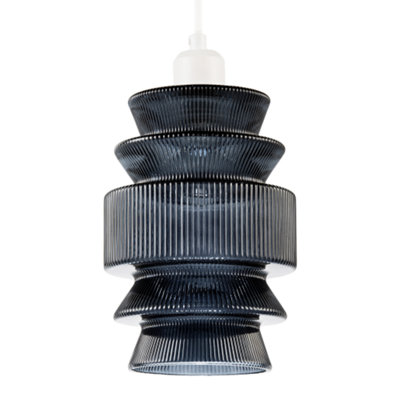 Happy Homewares Smoked Ribbed Glass Pendant Lamp Shade With Stacked Multi-Tiered Shape from B&Q