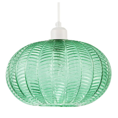 B&Q -  Emerald Green Glass Globe Pendant Light Shade With 3D Vertical Ribbing