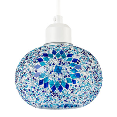 Happy Homewares Light And Dark Blue Mosaic Glass Artisanal Pendant Ceiling Light Shade from B&Q