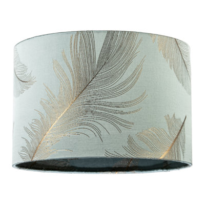 Happy Homewares Dusty Duck Egg Cotton Jacquard Lamp Shade With Gold Foil Fern Design from B&Q