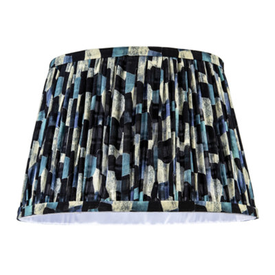 Happy Homewares Abstract Geometric Pleated Lamp Shade With Blue Toned Irregular Blocks from B&Q