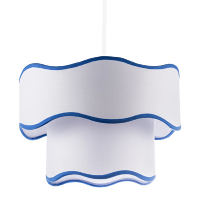 B&Q -  Tiered Design Double Layer White Cotton Pendant Shade With Blue Trim