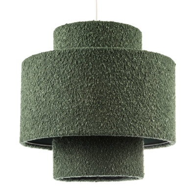 B&Q -  Modern Tiered Pendant Shade In Luxurious Forest Green Boucle Fabric