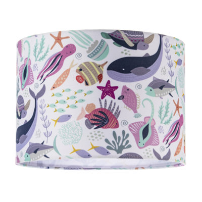 B&Q -  Underwater Designed Fabric Lampshade With Whales Turtles Tropical Fish