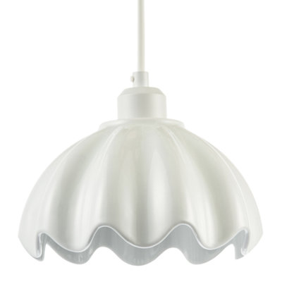 Happy Homewares Opal White Gloss Ceramic Pendant Light Shade With Rippled Scallop Edge from B&Q