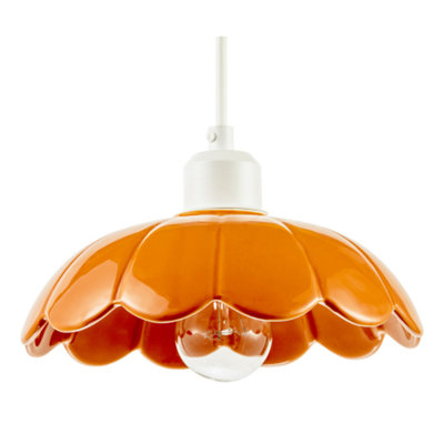 Happy Homewares Modern Orange Gloss Ceramic Pendant Light Shade With Scallop Edge