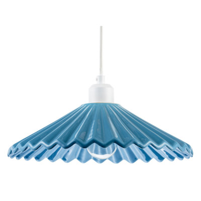 Happy Homewares Modern Blue Nova Gloss Ceramic Pendant Light Shade With Rippled Body