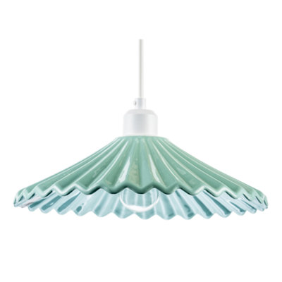 Happy Homewares Emerald Green Nova Gloss Ceramic Pendant Light Shade With Rippled Body from B&Q