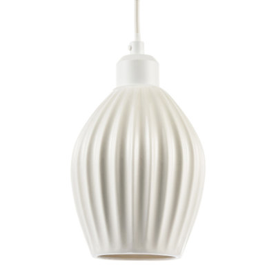 Happy Homewares Curvy White Gloss Ceramic Pendant Lamp Shade With Line Rippled Body from B&Q