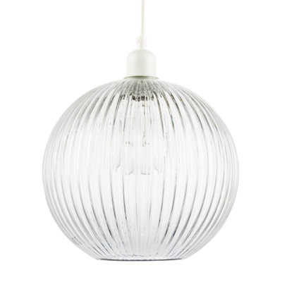 B&Q -  Modern Clear Transparent Line Ribbed Glass Round Pendant Light Shade