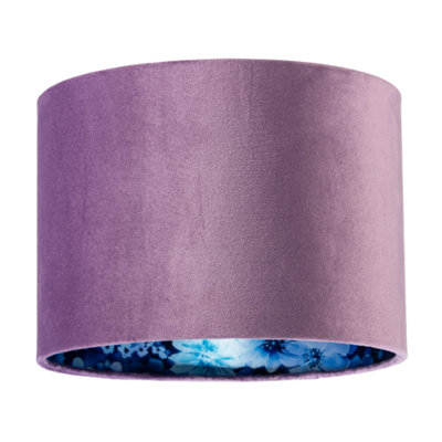 Happy Homewares Soft Lilac Velvet Drum Lampshade With Inner Coloured Floral Lining from B&Q