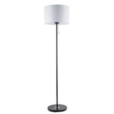 Happy Homewares Black Classic Matte Floor Lamp With Metal Pull Switch And Cotton Shade - Image 4