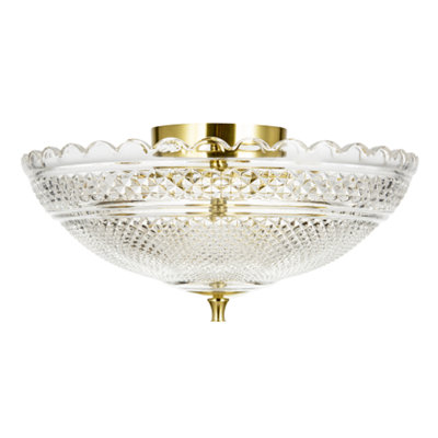 Happy Homewares Unisex Metallic Gold Traditional Antique Brass Ceiling Light With Clear Textured Glass In 17Cm - Image 3