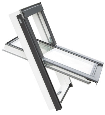 B&Q -  Roof Window Grey / White Upvc Pivot Loft Skylight Unvented + Flashing M4A78Cm X 98CmTfx Tile Flashing