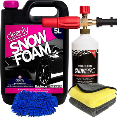 Cleenly Bubblegum Snow Foam 5L With Karcher Compatible Snow Foam Lance & Microfibre Wash Mitt & 2 X Microfibre Cloths from B&Q