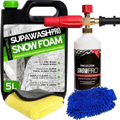 Pro-Kleen Supawash-Pro Apple Snow Foam Car Shampoo 5L With Karcher Compatible Lance 1 X Microfibre Cloth & Microfibre Wash Mit from B&Q