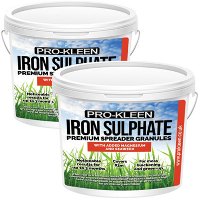 Pro-Kleen Iron Sulphate Spreader Granules, Covers Up To 100M2, For Grass Up, Ferrous Sulphate Dry Powder 2X 2.5Kg Green