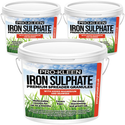 Pro-Kleen Green Iron Sulphate Spreader Granules, Covers Up To 100M2, For Grass Up, Ferrous Sulphate 3X2.5kg