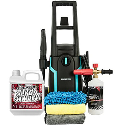 B&Q -  Pressure Washer Power Jet Wash 1600W Super Snow Foam 1Ltr Cherry And Cloths