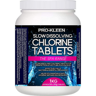 Pro-Kleen 20G Stabilised Slow Dissolving Chlorine Tablets 1Kg Disinfects Pool Water To Remove Germs And Bacteria from B&Q