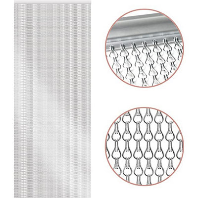 Glamhaus Heavy Duty Fly Screen Aluminium Chain Curtain - Protects Against Flies, Wasps & Insects Silver