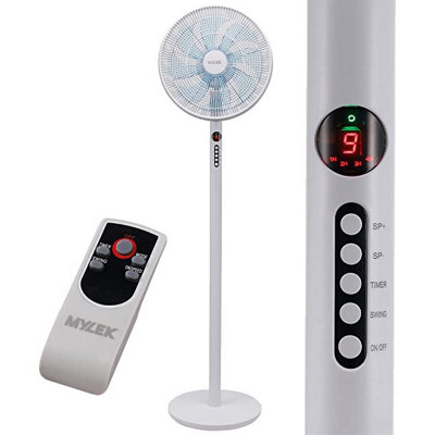Mylek 14" Adjustable Stand Fan 60W With Remote Control - Oscillating Pedestal Fan With Timer, 3 Speed Settings & 3 Wind Modes White