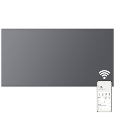 B&Q -  Electric Radiator Panel Heater Grey Wifi Smart App Eco 1500W Bathroom Safe Wall Mounted Timer Thermostat