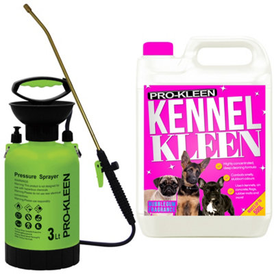 Pro-Kleen 3L Pump Sprayer With Pro-Kleen 5L Kennel Kleen Bubblegum For CatteriesHutchesAviariesPatiosArtificial Grass