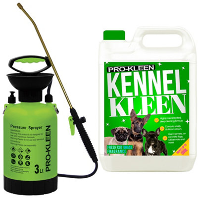 Pro-Kleen 3L Pump Sprayer With Pro-Kleen 5L Kennel Kleen Cut Grass For CatteriesHutchesAviariesPatiosArtificial Grass