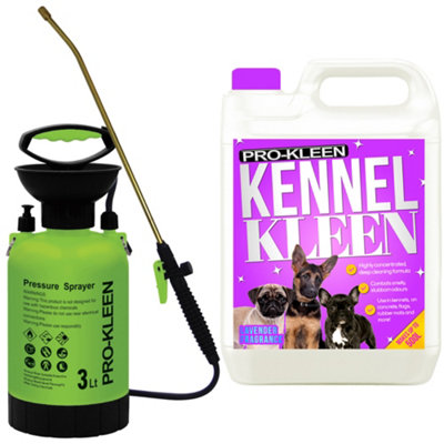 Pro-Kleen 3L Pump Sprayer With Pro-Kleen 5L Kennel Kleen Lavender For CatteriesHutchesAviariesPatiosArtificial Grass