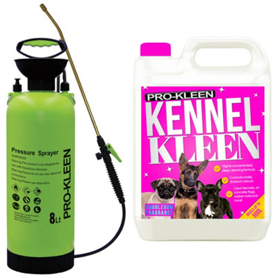 Pro-Kleen 8L Pump Sprayer With Pro-Kleen 5L Kennel Kleen Bubblegum For CatteriesHutchesAviariesPatiosArtificial Grass