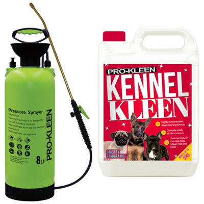 Pro-Kleen 8L Pump Sprayer With Pro-Kleen 5L Kennel Kleen Cherry For CatteriesHutchesAviariesPatiosArtificial Grass