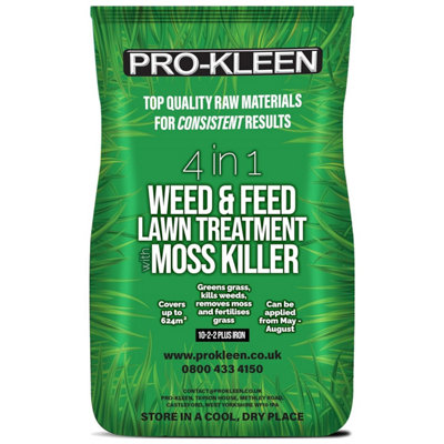 Pro-Kleen 4 In 1 Weed And Feed Lawn Treatment With Moss Killer 20Kg Greens Grass Kills Weeds & Moss & Fertilises Grass from B&Q
