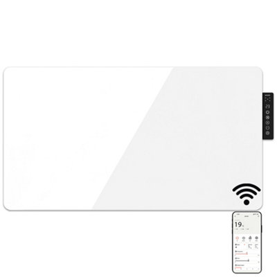Mylek Radiator Glass Panel Heater White Wifi Enabled Smart With App 2000W from B&Q