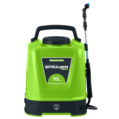 Pro-Kleen Battery Powered Knapsack Garden Sprayer 10L80 Psi Cordless12V2 Nozzles38.1" Telescopic Wand from B&Q