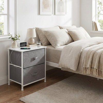 B&Q -  White 2 Drawer Bedside Chest Of Drawers Fabric Storage Unit
