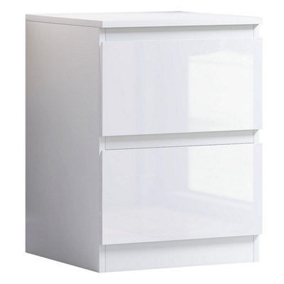 B&Q -  Gloss White Bedside Chest Table 2 Drawer 40% Extra Storage