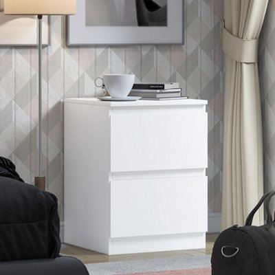 Fwstyle Stora White 2 Drawer Bedside Chest Of Drawers Table Nightstand (H) 55Cm (W) 40Cm (D) 40Cm Extra Deep Drawers from B&Q