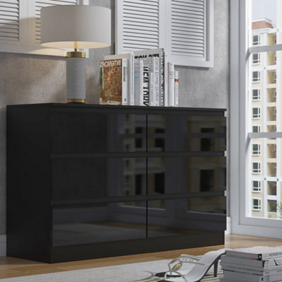 Fwstyle Stora Black Gloss 6 Drawer Chest (H) 77Cm (W) 110Cm (D) 40CmExtra Deep 14Cm Drawers from B&Q