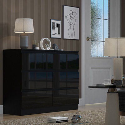 Fwstyle 7 Drawer Gloss Chest Of Drawers Merchant Chest Scratch Resistant Bedroom Furniture Black