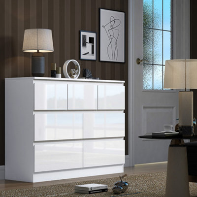 Fwstyle 7 Drawer Gloss Chest Of Drawers Merchant Chest Scratch Resistant Bedroom Furniture White